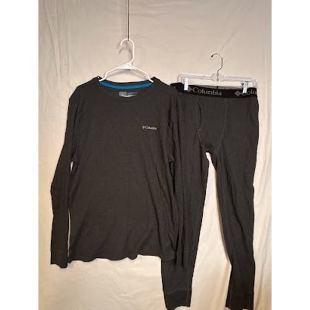 Columbia Mens Thermal Base Layer Set Gray Waffle Knit XL Top L Pants